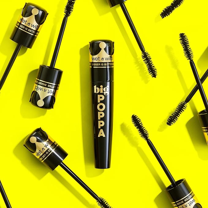 wet n wild Big Poppa Mascara- Volumizing, Lifting, Lengthening, Nourishing, Paraben Free, Cruelty-Free & Vegan - Blackest Black