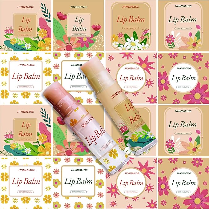 CRASPIRE Lip Balm Labels 80pcs Homemade Lip Balm Labels 2” Clear Lip Balm Labels for Tubes Printable Waterproof Lip Balm Stickers Labels for Lip Balm Handcream Candle Container(Flowers-Orange Yellow)-VivaGrace Women