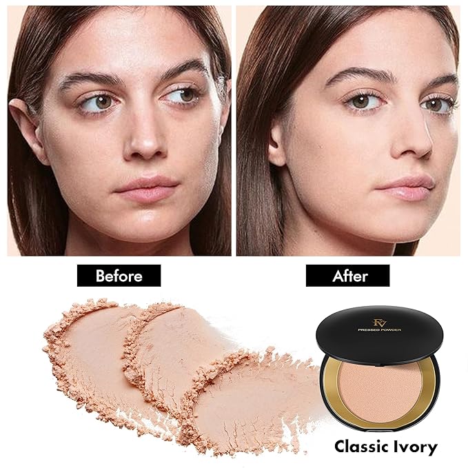 FV Matte Finish Pressed Powder, Long-Lasting, Lightweight, Oil-Control, Medium Coverage Baking Setting Powder for All Skin Types, 0.28 Oz, Classic Ivory-VivaGrace Women