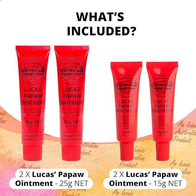 Lucas Pawpaw Lip Ointment, Lucas Pawpaw Cream, Lucas Pawpaw Ointment for Lips & Dry Skin (2x15 Gram plus 2x25 Gram)-VivaGrace Women