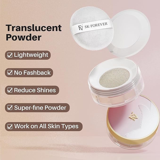 FV Translucent Powder Setting Powder, Oil-control & Long Lasting Loose Face Powder, Waterproof, Lightweight & Blurring Pores Finishing Powder, Talc-free Baking Powder Makeup, Translucent-VivaGrace Women