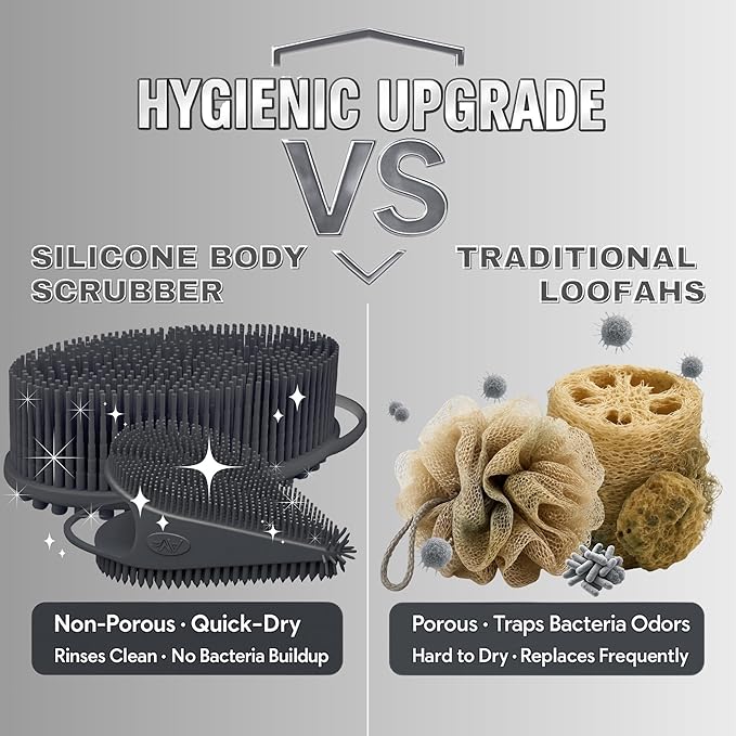 Avilana Silicone Body Scrubber – Gentle Shower Brush & Loofah Alternative- Food Grade & Lab Tested – Fast-Drying, Hygienic, BPA-Free Silicone Body Gentle Exfoliator (Dark Gray, Body & Face)-VivaGrace Women