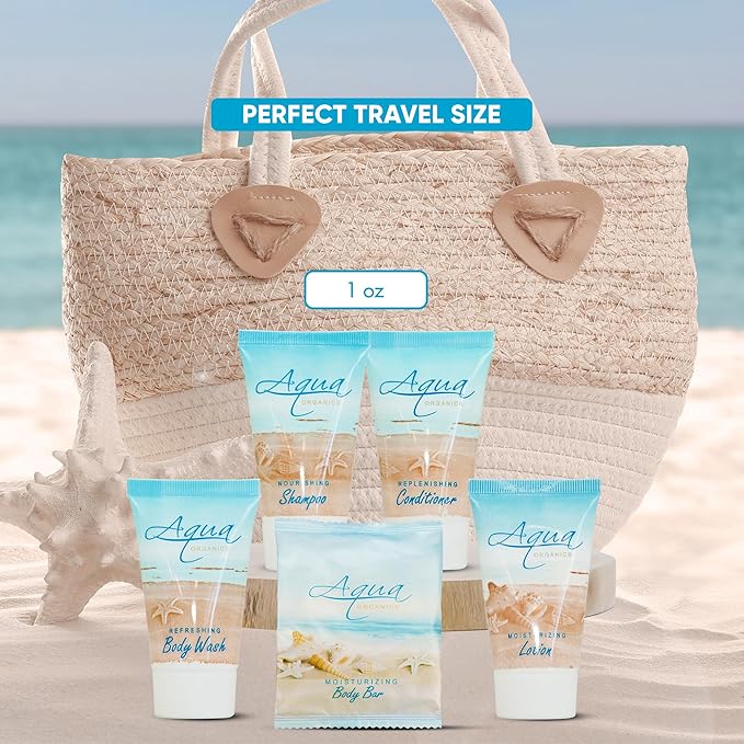 Aqua Organics Hotel Soaps and Toiletries Bulk Set | 1oz Hotel Shampoo & Conditioner, Body Wash, Body Lotion & 1oz Bar Soap Travel Size | Half Pallet 21 cases with 300 units each - 6,300 pieces-VivaGrace Women