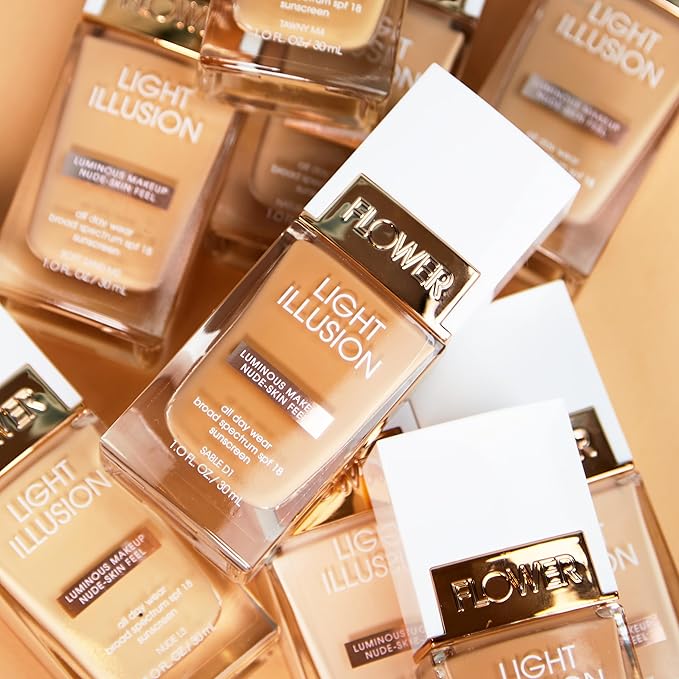 FLOWER BEAUTY By Drew Barrymore Light Illusion SPF Foundation - Blendable + Buildable - Natural Finish - Lightweight Formula (Porcelain)-VivaGrace Women