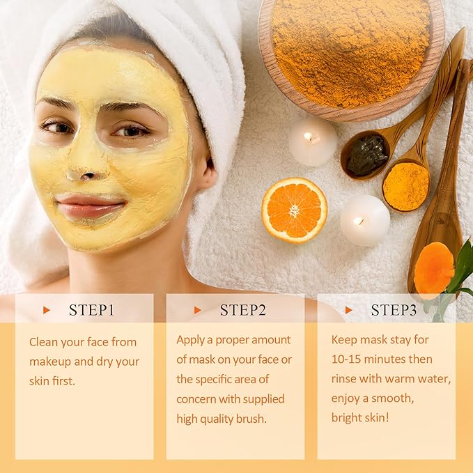 Vitamin C Face Mask with Kaolin Clay and Turmeric for Dark Spots, Dull Skin, Skincare Facial Mask for Controlling Oil and Refining Pores 5.29 Oz-VivaGrace Women