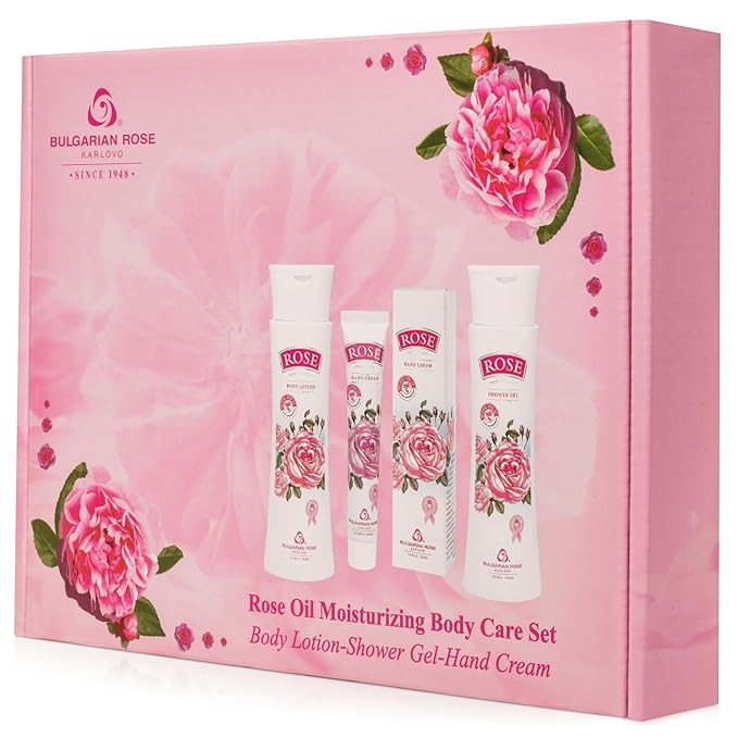 Bulgarian Rose Oil Moisturizing Body Care 3 Piece Gift Set - Natural Rose Body Lotion, Natural Rose Body Wash, Natural Rose Hand Cream-VivaGrace Women