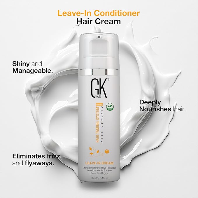 GK HAIR Global Keratin Leave In Conditioner Cream (4.4 Fl Oz/130ml) Conditioning Hydrating Smoothing Moisturizing & Frizz Control For Dry Damaged Hair Taming before Swimming or Exercise-VivaGrace Women