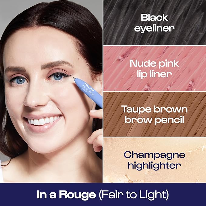 Alleyoop Pen Pal 4-in-1 Makeup Pen - Comes with Eyeliner, Highlighter, Lip Liner, and Eyebrow Pencil - Touch Up On the Go - Cruelty-Free, Vegan (In A Rouge (Light))-VivaGrace Women