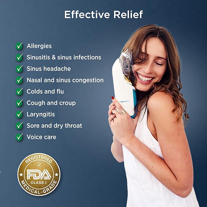 Mypurmistยฎ Essential Kit Plus Handsfree Strap - Steam Inhaler, Personal Handheld Instant Ultrapure Steam - Sinus Congestion Cold Cough Relief Vocal Care Skincare (Plug-in)