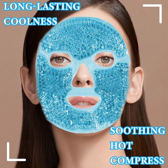 Cold Face Eye Mask Ice Pack for Dark Circles,Puffiness,Face SPA,Headaches,Pressure,Cooling Face Masks for Women Sleeping,Migraines Relief,Skin Care Gel Beads Hot Cold Use Ice Facial Mask-VivaGrace Women