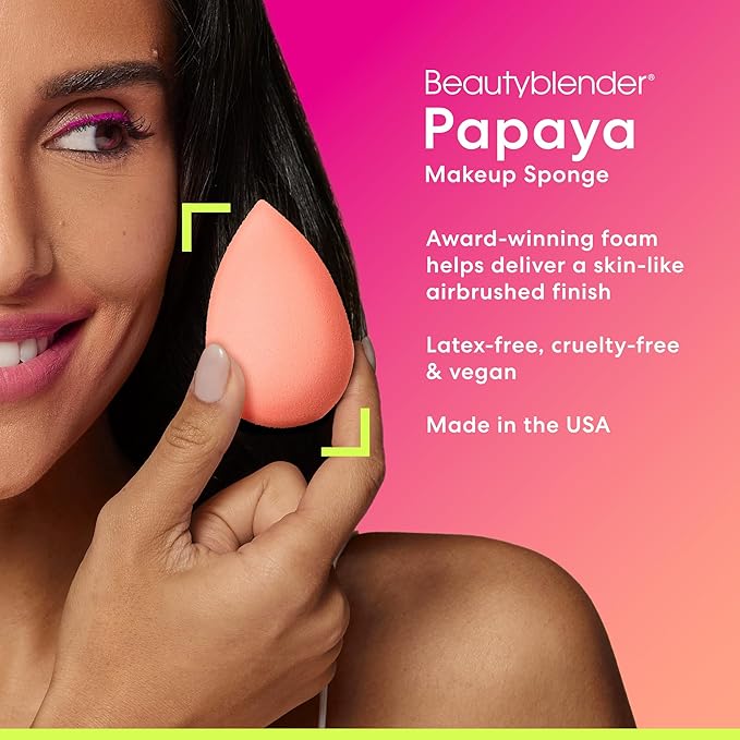 Beautyblender® | Papaya Beauty Blender Makeup Sponge, Super-Soft Foam Easily Blends Foundations, Powders & Creams, Made in USA, Reusable, Washable, Streak Free Application, Vegan, Cruelty Free-VivaGrace Women