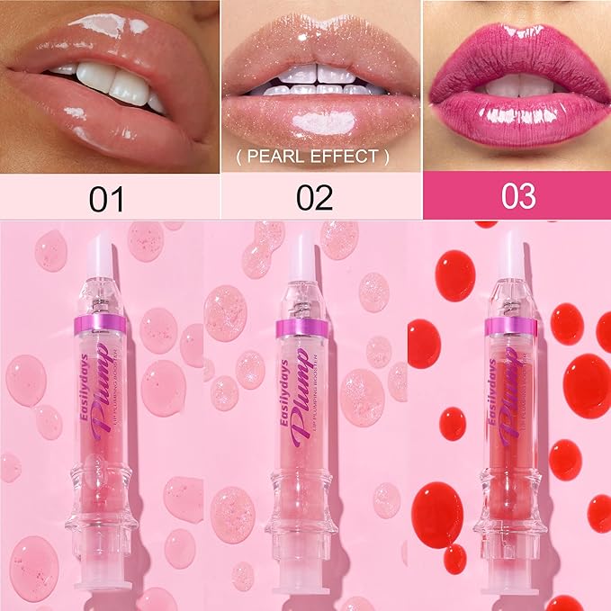 3 Colors Lip Plumping Booster, Spicy Lip Plumper Gloss Lip Oil, Ultra-Hydrating & Nourishing Glossy Finish Fuller Natural Lip Gloss, Plump & Pout Lip Plumper for Women Girls, Set #01,02,03-VivaGrace Women