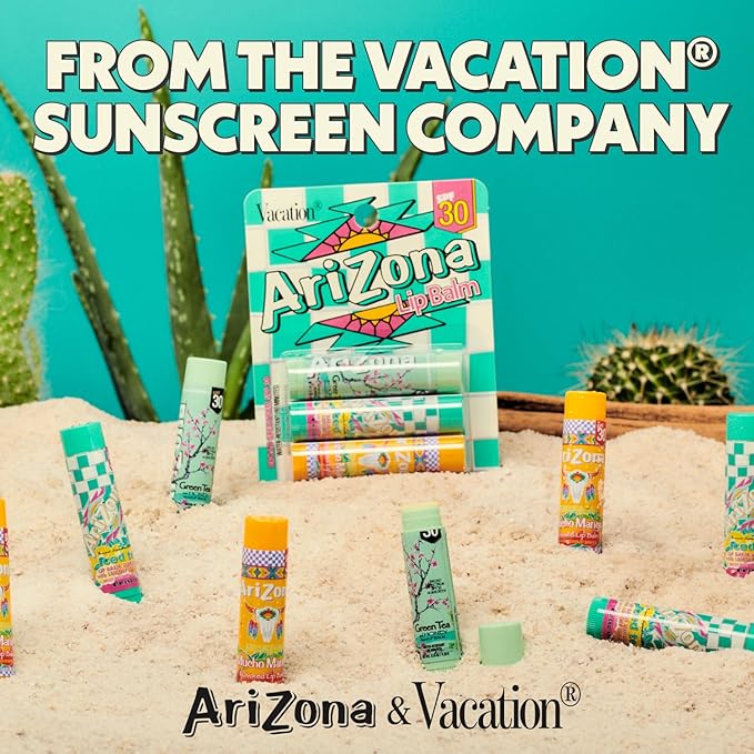 AriZona Iced Tea SPF 30 Lip Balms 3-Pack by Vacation Sunscreen, Hydrating Lip Sunscreen Chapstick, Water Resistant Vegan Sunscreen Lip Balm, 3 Iconic Flavors, Limited Edition SPF Chapstick (Pack of 3)-VivaGrace Women