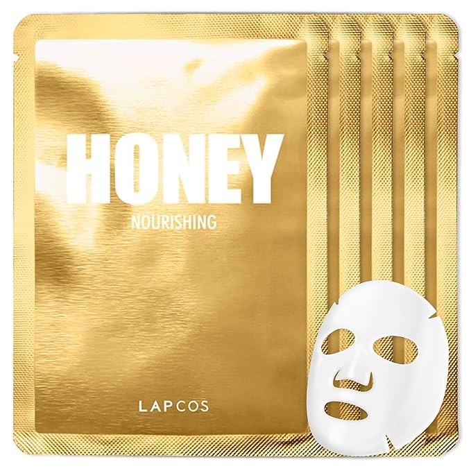LAPCOS Honey Sheet Mask, Daily Face Mask with Hyaluronic Acid and Antioxidants to Hydrate and Tighten Dry Skin, Korean Beauty Favorite, 5-Pack-VivaGrace Women