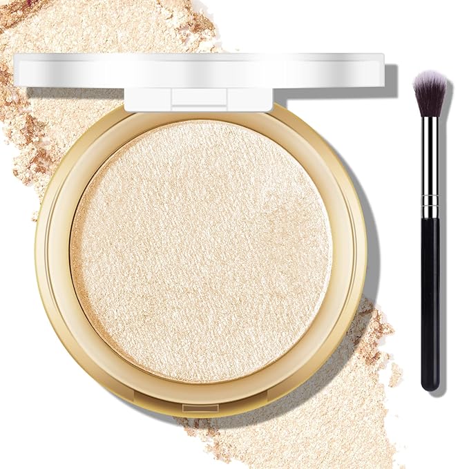 Baked Highlighter Powder Palette, Makeup Highlighter Powder Palette Sheer Shimmering Finish Face Highlighters Makeup Iluminadores de Maquillaje #03 Sun Glow-VivaGrace Women