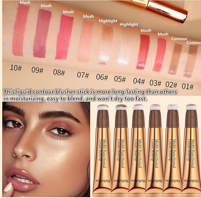 Go Ho Liquid Blush Beauty Wand,Blendable Super Silky Cream Blush Stick,Face Moisturizing Contour Blush Stick with Fine Cushion Applicator,Cruelty-free,003# Medium Pink-VivaGrace Women