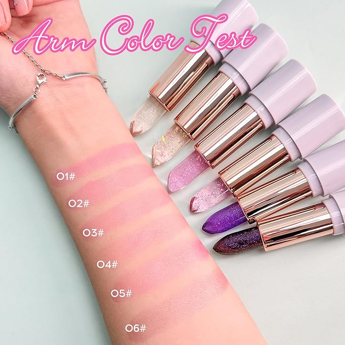 Purple Shimmer Lipstick,Ph Mood Magic Color Changing Lip Balm Plumping Glimmer Glow Lipstick Hydrating Lip Glow Oil Lasting Tinted Lip Balm Moisturizing Lips Care Temperature Jelly Lipstick(5#)-VivaGrace Women
