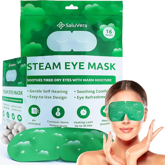Eyelid Wipes with Tea Tree & Aloe Vera + Steam Eye Mask for Dry Eyes Daily Eyelid Cleanser & Self-Heating Eye Mask for Relaxation & Relief | 30 Eyelid Wipes & 16 Eye Masks