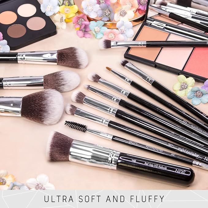 Niré Beauty 15piece Award Winning Professional Makeup Brush Set: Vegan Makeup Brushes with Case, Makeup Sponge, Brush Cleaner, Guide, Gift Box-VivaGrace Women