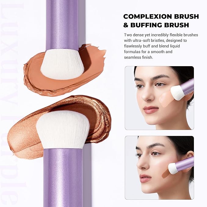 Jessup Makeup Brushes Set 4pcs Face Kabuki Brush for Foundation Contour Powder Blush Bronzer and Highlighter, Premium Synthetic Fiber Cruelty-Free, Luxury Purple T517-VivaGrace Women