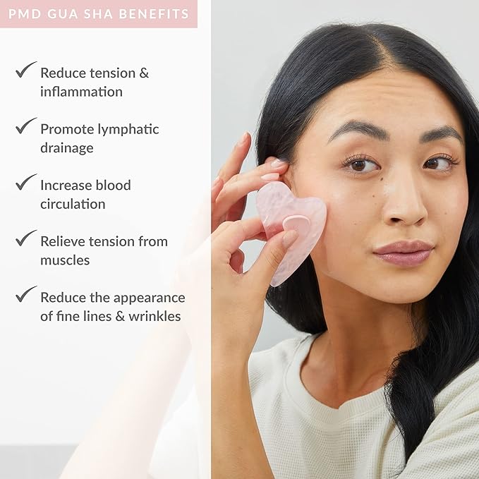 PMD Beauty Gua Sha Facial Tools - Massaging, Sculpting and Depuffing Guasha Tool for Face with Rose Quartz and Silicone Grip - Reduce Tension & Inflammation-VivaGrace Women