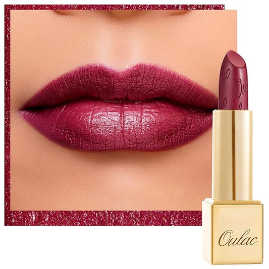 Oulac Wine Red Lipstick for Women with Metallic 3D Shine Lightweight Hydrating Formula, High Impact Lip Color, Vegan Beauty, Full Coverage Lip Makeup, Christmas Gifts for Women, One Last Kiss (14)-VivaGrace Women