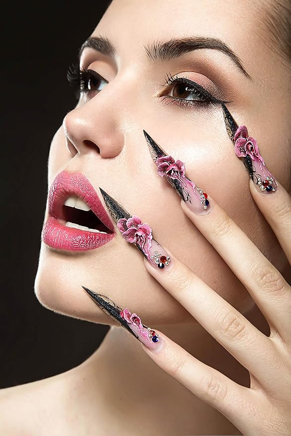 Coffin Press on Nails Medium Length Fake Nails Sparkly False Nails with Designs Colorful Artificial Nails Glossy Glue on Nails Cute Stick on Nails for Women 24Pcs