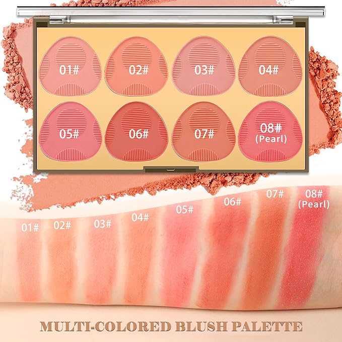 DAGEDA 8 Colors Blush Palette Makeup, Natural Face Blush for Cheeks, Smooth Powder Blush Palette with Brush,Facial Makeup Blushes Set-VivaGrace Women