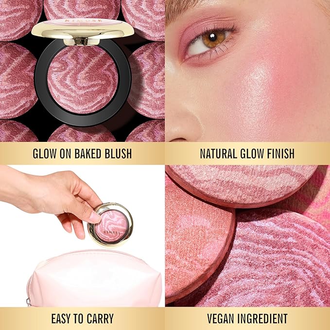 KIMUSE Baked Blush, Lighting Glow Marbleized Blush Powder Blush, Contour & Highlight Face for a Creamy Lightweight Natural Finish-VivaGrace Women