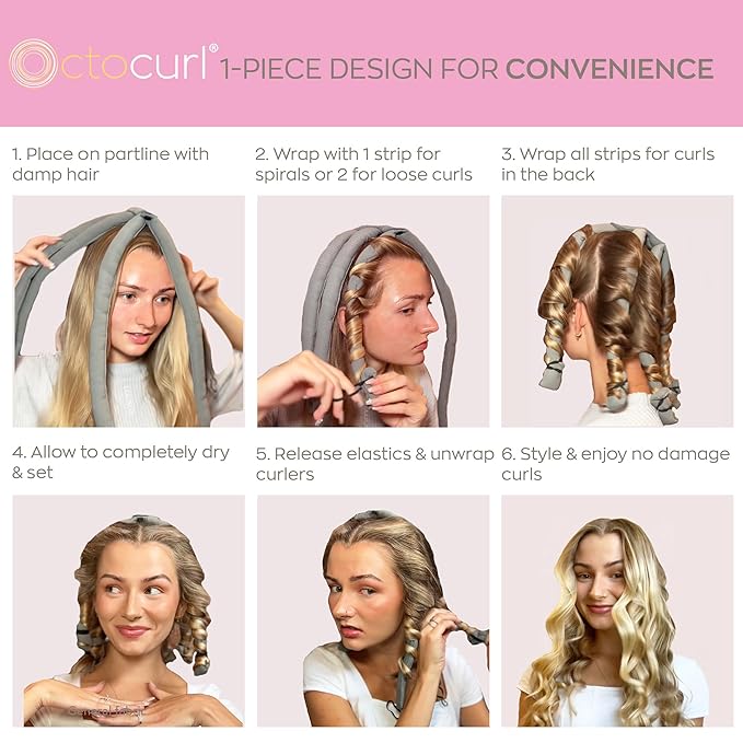 Octocurl Heatless Hair Curler - No Headband Octopus Curler - Overnight Curls for Short Hair (QMax - Blue)