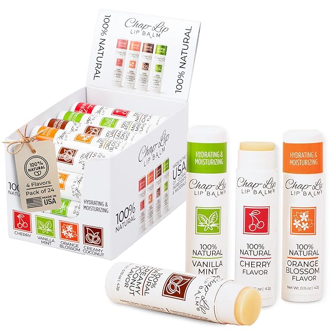 100% Natural Lip Balm Set, Hydrating and Moisturizing Beeswax Natural Flavor Assortment, Lip Moisturizer for Dry Lips, Cocoa Butter, Petroleum Free, 24 Count, 2Pack-VivaGrace Women