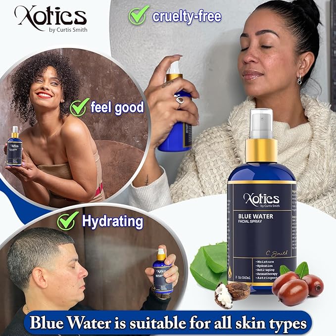 Xotics Blue Water Facial Spray - 8oz - Hydrating Face Mist with Aloe Vera - Refreshing Toner for Men & Women, Aftershave, Daily Moisturizing Splash for All Skin Types-VivaGrace Women