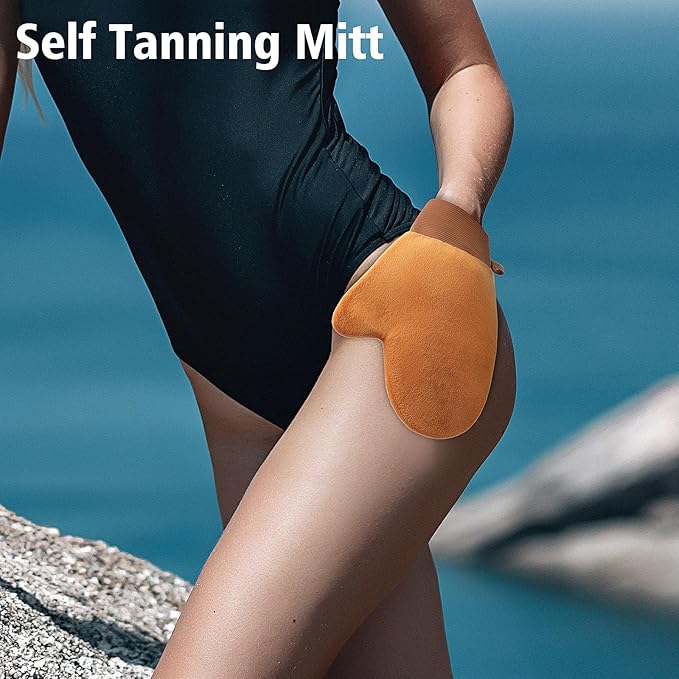 Self Tanning Brushes- Blend & Blur Extra Large Body Makeup Brush & Tanning Mitt, 2 Pcs, Kabuki Body Brush Applicator for Tan, Foundation, Self Tanner Glove for Application, Mousse, Lotion (Rose Gold)-VivaGrace Women