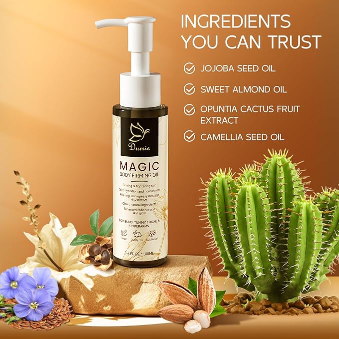 Magic Body Firming Oil, 3.38 FL OZ, Korean Skin Care Post-Shower Body Oil for Women – With 767,000ppm Jojoba Oil,to Tighten, Hydrate & Nourish Dry Skin, Lightweight & Non-Greasy for Full Body Use-VivaGrace Women