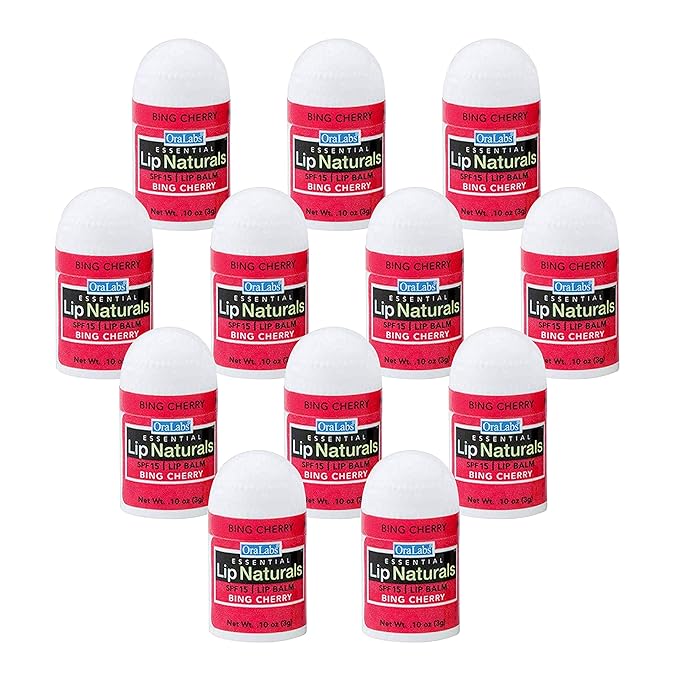 Lip Naturals® | Mini Cherry Lip Balm with Sunscreen (SPF-15) | Made in USA with Beeswax & Coconut Oil | 12-Count Mini Lip Balm Pack with Bing Cherry Flavor (0.10oz/3g Each)-VivaGrace Women