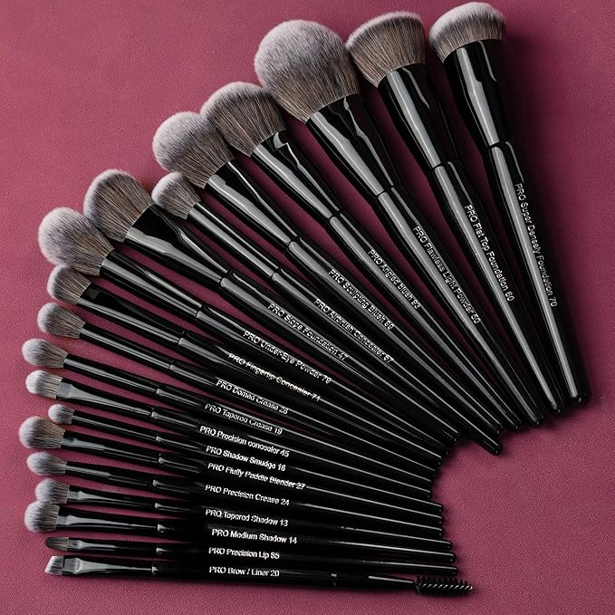 Bueart Design 19Pcs Professional Grade Labeled Makeup Brushes Set, Large Foundation Powder Contour Concealer eyeshadow Blush EyeLiner Make up Brushes,Premium Synthetic hair,Vegan Cruelty-free-VivaGrace Women