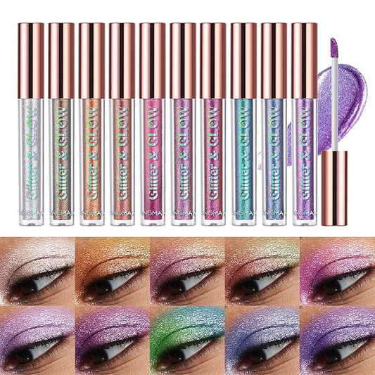 BestLand Liquid Glitter Eyeshadow Set, Multichrome Glitter Shimmer Eye Looks Waterproof Long Lasting Quick-Drying Sparkling Eye Shadow Liquid Highlighter Christmas Makeup Kits (Magic Color)-VivaGrace Women