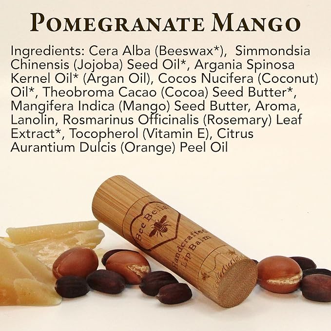 Bee Bella Lip Balm, Pomegranate Mango, 3 Pack - Moisturizing Lip Care, 100% Natural, Original Organic Beeswax with Vitamin E, Handmade in USA-VivaGrace Women