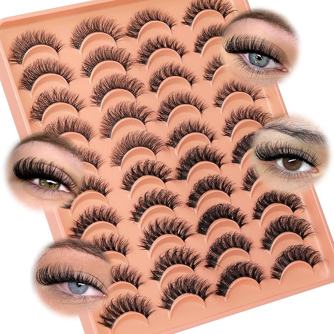 JIMIRE False Eyelashes 4 Styles Mixed Demi Wispies Cat Eye Lashes Mink Lashes Fluffy D Curl Russian Strip Lashes Natural Look Fake Lashes Pestañas 20 Pairs Pack-VivaGrace Women