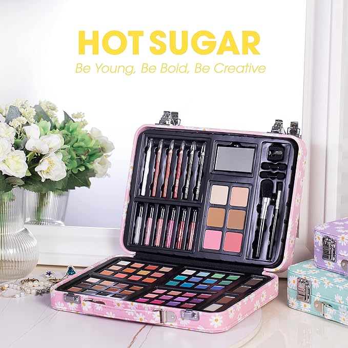 Hot Sugar Makeup Kit for Teenager Girls 10-12, All in One Beginner Makeup Kit for Women Full Kit, Teen makeup kit Cosmetic Gift Set on Birthday Christmas (PINK DAISY)-VivaGrace Women