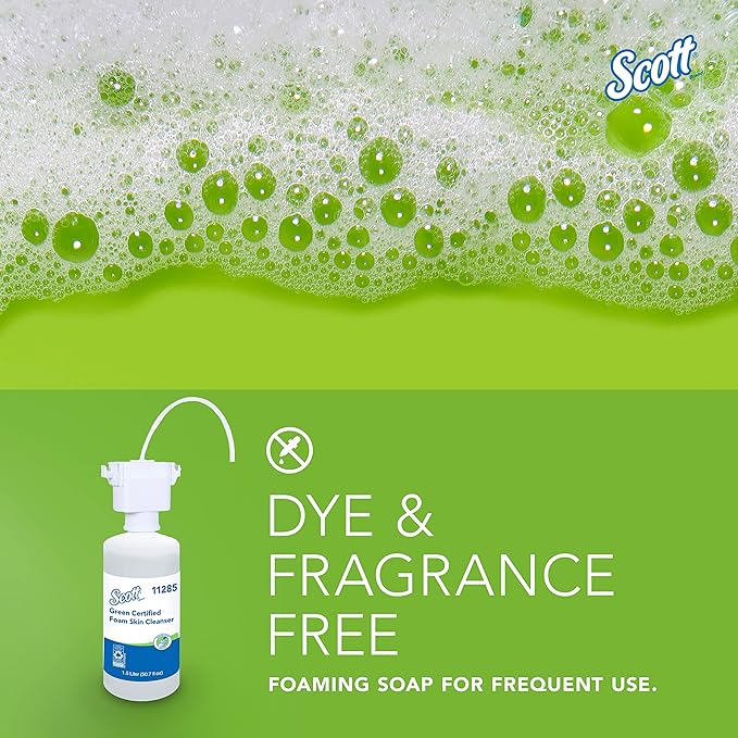 Scott Professional Green Certified Foam Hand Soap (11285), 1.5 L, Foaming, Clear, No Fragrance Added, Under-Counter Refills for Kimberly-Clark Professional Dispensers, Ecologo, NSF E-1 (2 Bottles)