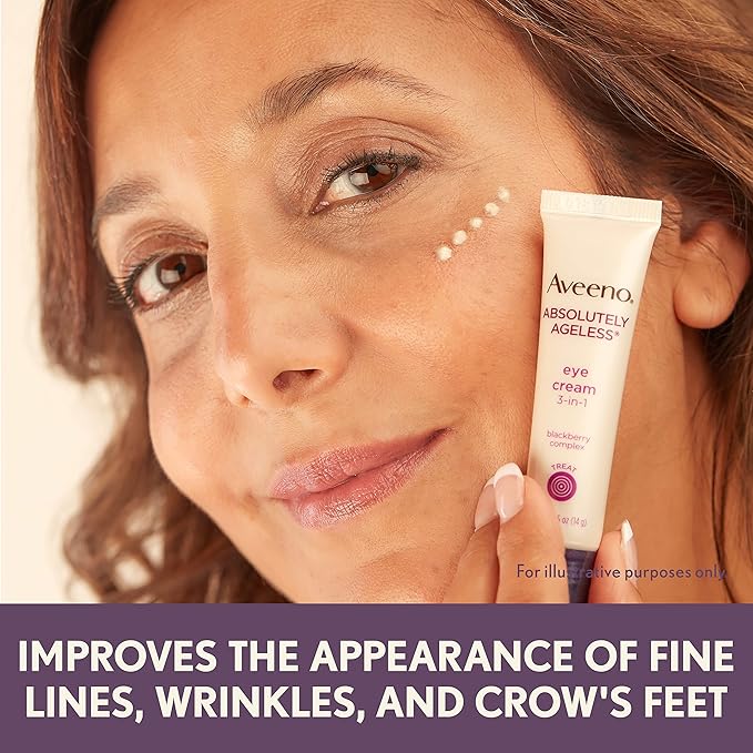 Aveeno Absolutely Ageless 3-in-1 Anti-Wrinkle Eye Cream for Fine Lines & Wrinkles, Crows Feet, & Under-Eye Puffiness, Antioxidant Blackberry Complex, Hypoallergenic, Non-Greasy, 0.5 oz-VivaGrace Women