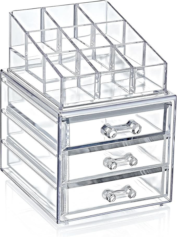 Boxup Makeup Organizer 3 Drawers,Makeup Organizers For Nail Polishers Clear Cosmetic Display Cases Stackable Storage Box With 3 Drawers For Vanity-VivaGrace Women