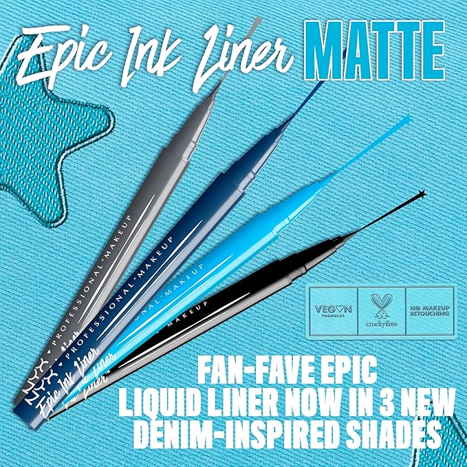 NYX PROFESSIONAL MAKEUP Epic Ink Liner, Waterproof Matte Liquid Eyeliner with Vegan Formula - Mid Night Rise (Deep Navy)