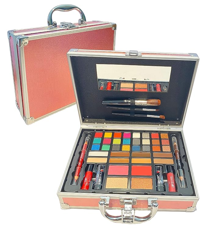 BR Carry All Trunk Professional Makeup Kit - Eyeshadow, Eyeliner, Lip Stick All In One Clear Case (RedCase)-VivaGrace Women