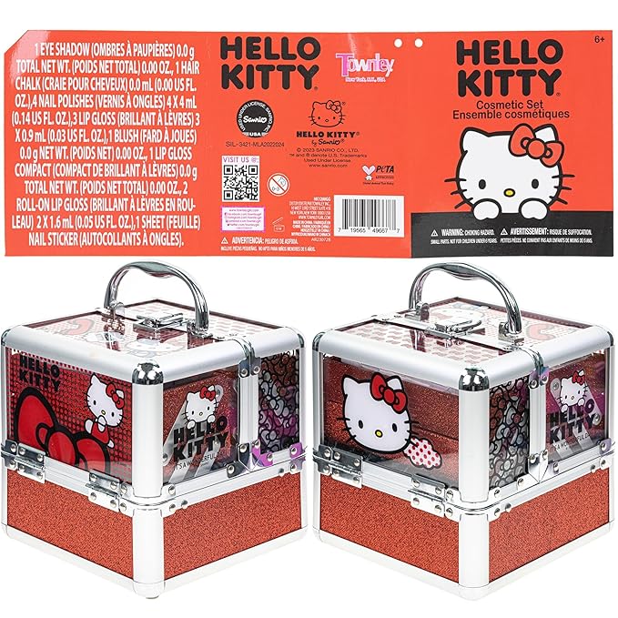 Hello Kitty - Townley Girl Train Case Cosmetic Makeup Set Includes Lip Gloss, Eye Shimmer, Nail Polish, Hair Accessories & More! For Girls, Ages 3+ Perfect for Parties & Makeovers-VivaGrace Women