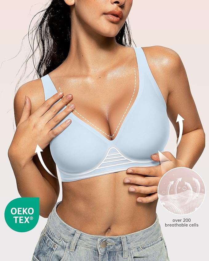 OEAK Womens Deep V Bras Wireless Comfortable Bra Supportive No Underwire Bras Tshirt Push Up Bralettes Plunge Seamless Bra-VivaGrace Women