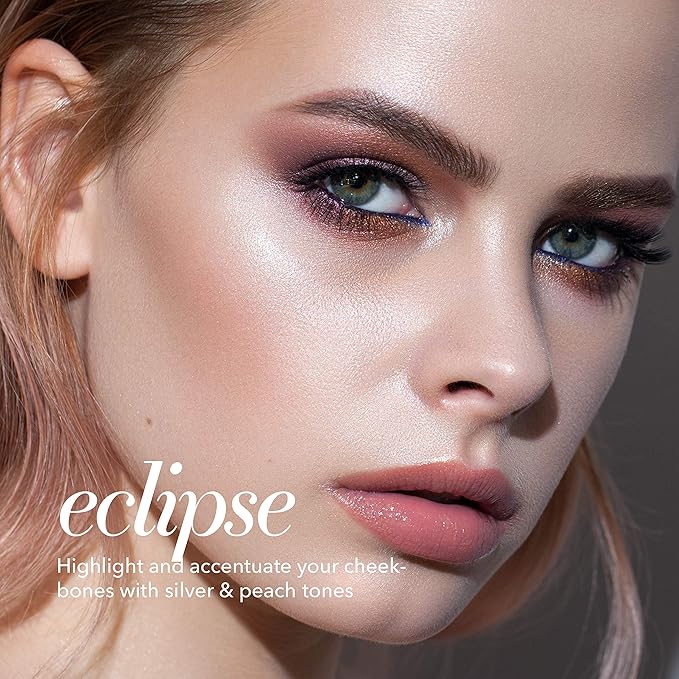 Pippa of London Eclipse Highlighter Palette 381 Make Up for Cheeks and Face with 4 Luxury Highlighters in a Silver Gold Case with Mirror-VivaGrace Women