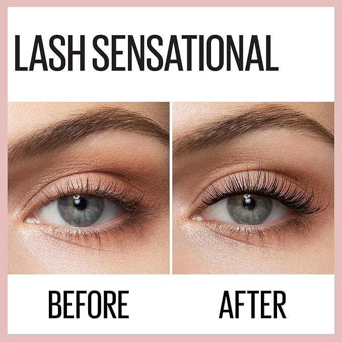 Maybelline Lash Sensational Washable Mascara, Lengthening and Volumizing for a Full Fan Effect, Brownish Black, 1 Count