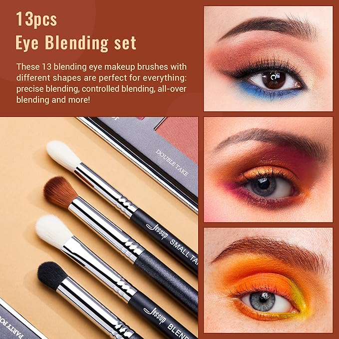 Jessup Eye Makeup Brushes Set Professional Blending Brush for Makeup Eyeshadow 13pcs Premium Synthetic Blender Brush Makeup Black T338-VivaGrace Women